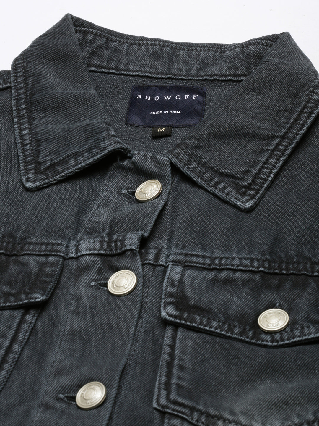 Women's Grey Spread Collar Crop Denim Jacket