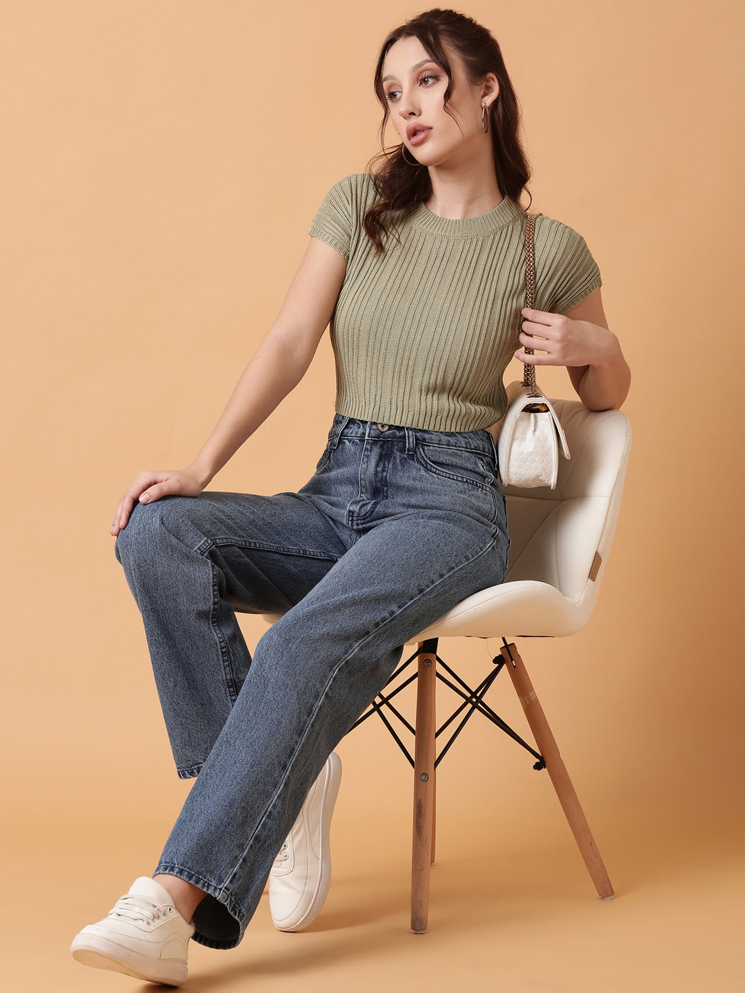 Women's Green Blouson Crop Top