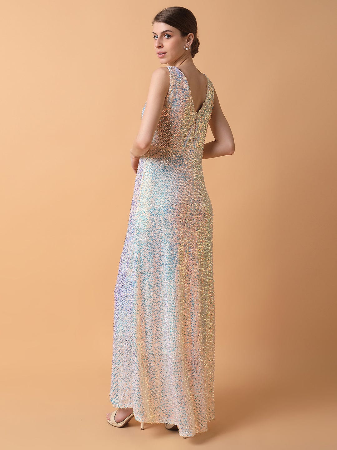 Women's Cream Embellished Maxi Dress