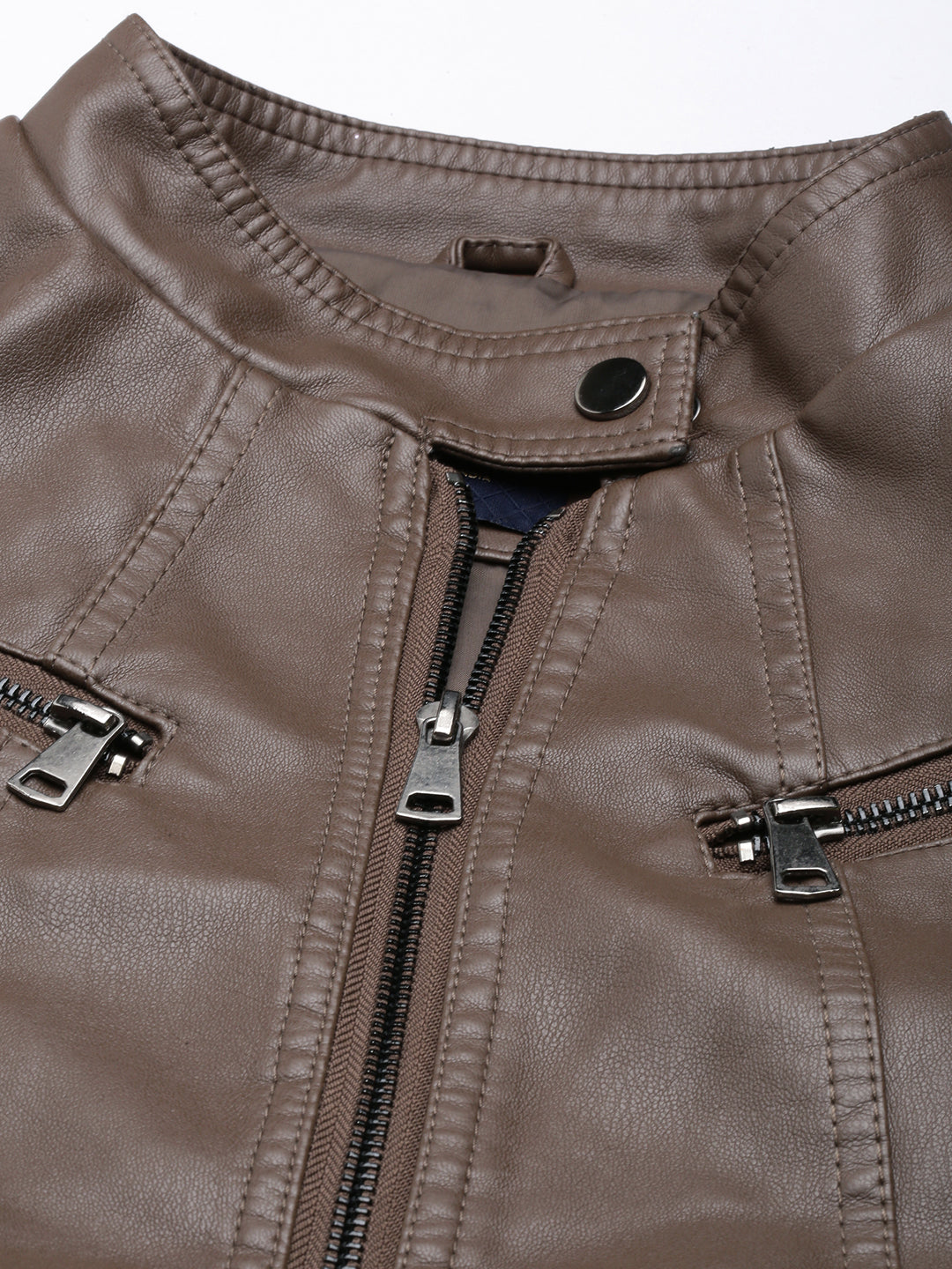 Women's Brown Windcheater Stand Collar Biker Jacket
