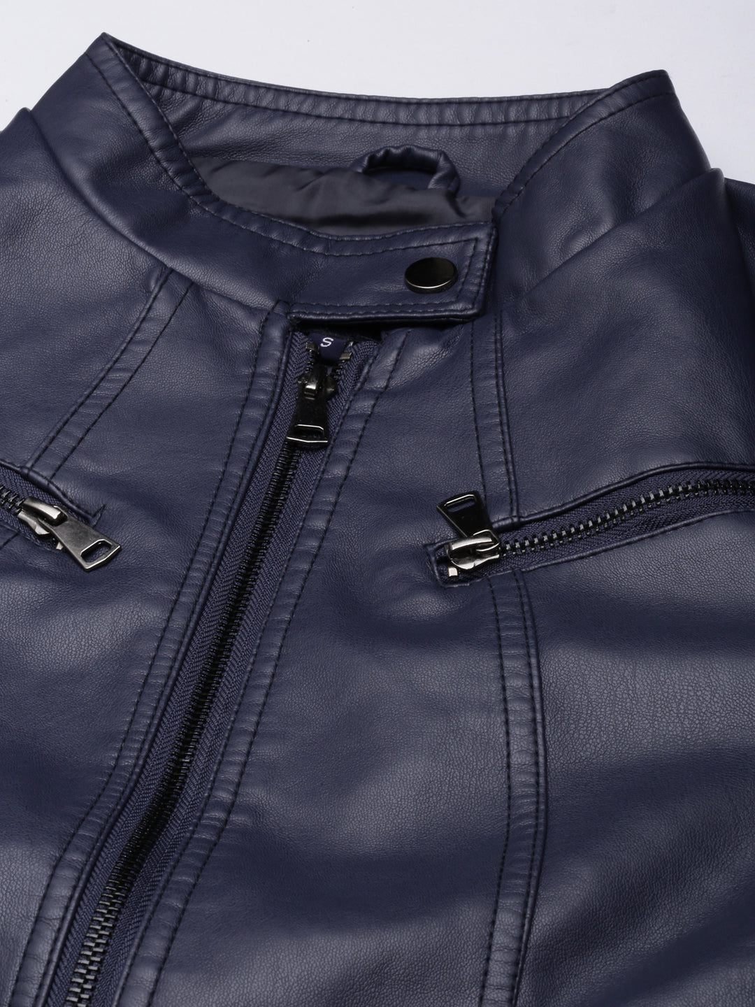 Women's Navy Blue Stand Collar Windcheater Biker Jacket