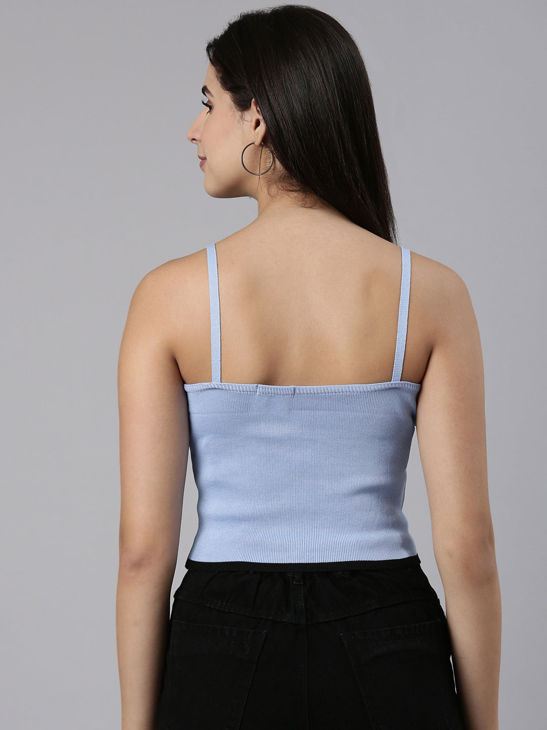 Women's Blue Acrylic Shoulder Straps Fitted Top