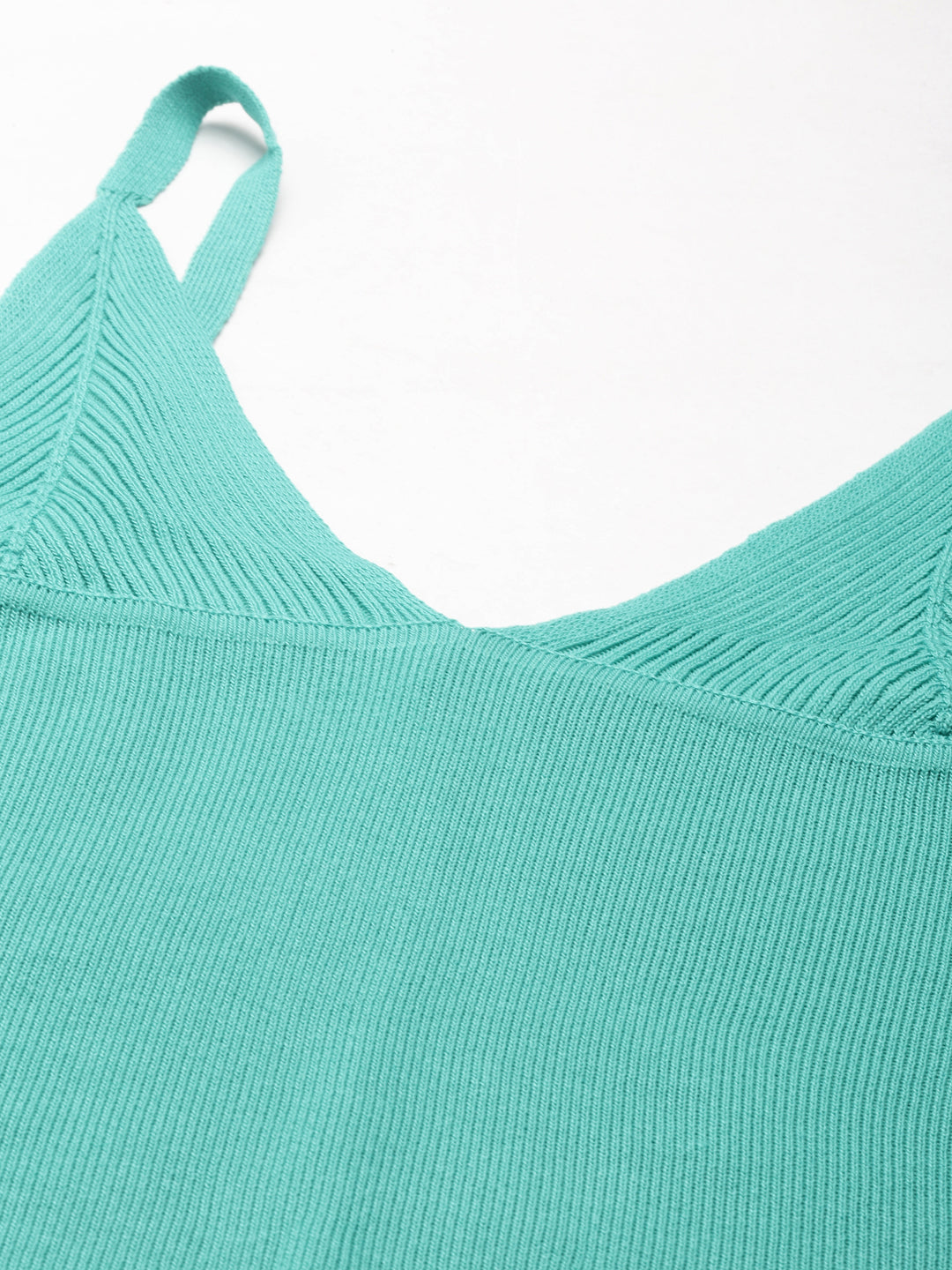 Women's Sea Green Shoulder Straps V-Neck Acrylic Crop Top
