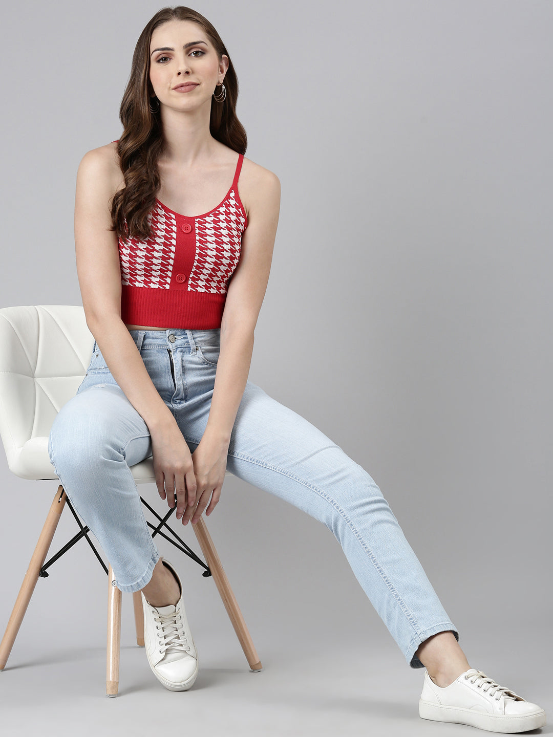 Women's Red Geometric Print Crop Tank Top