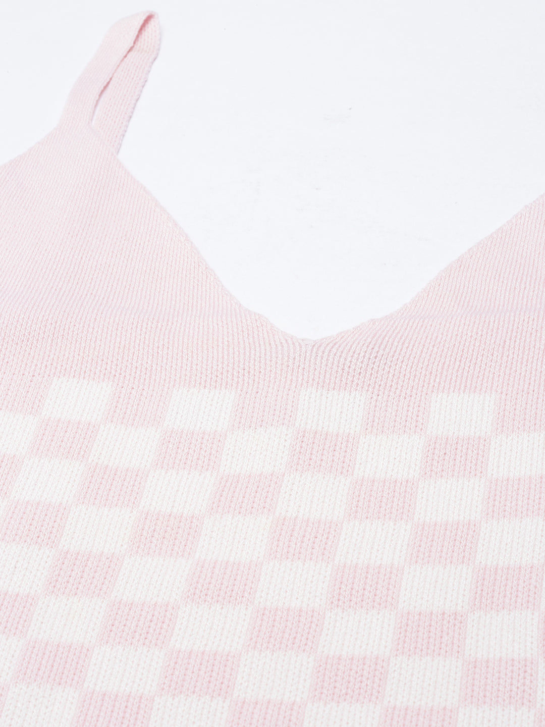 Women's Pink Geometric Printed Acrylic Shoulder Straps Fitted Crop Top