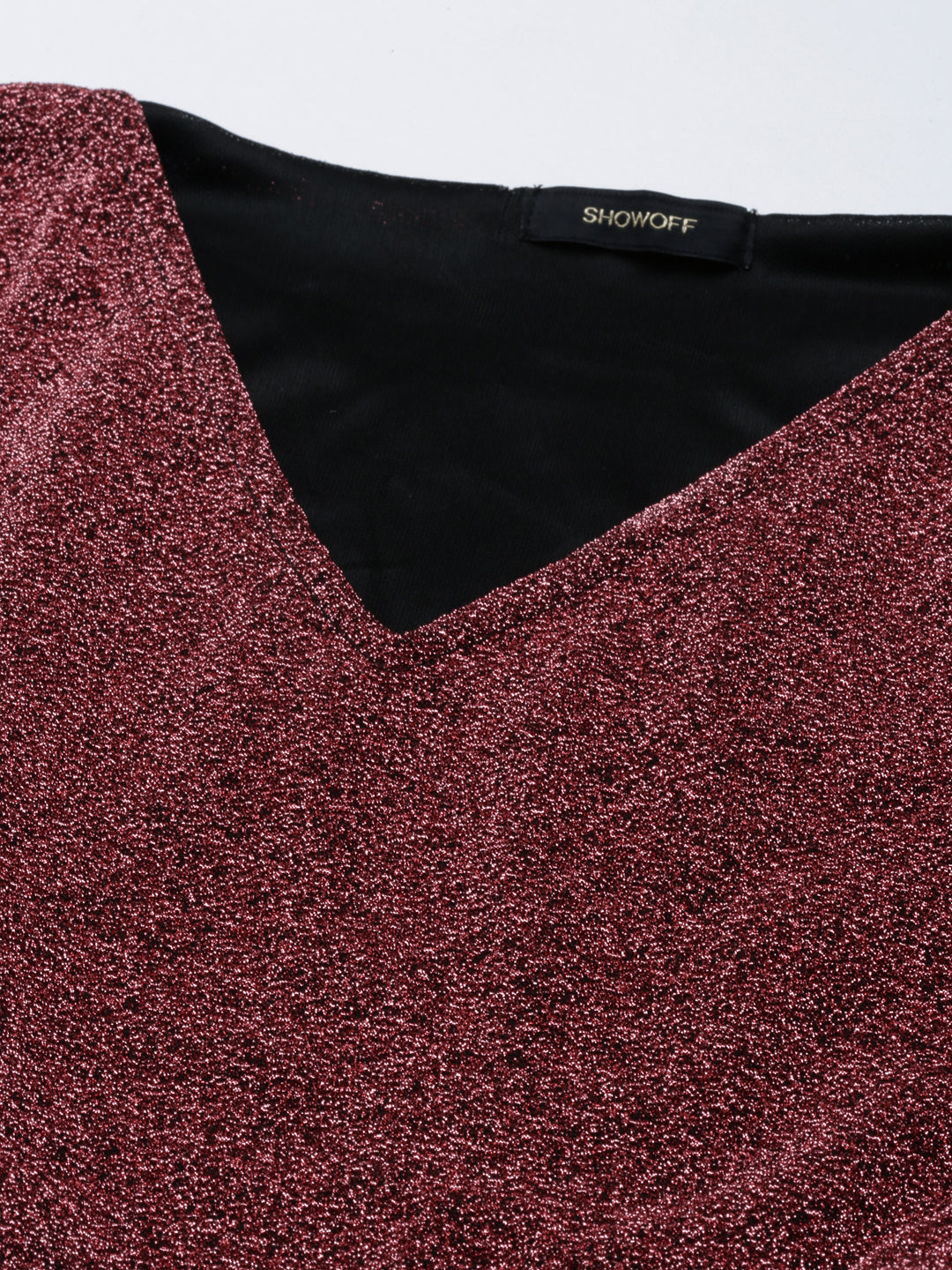 Women's Magenta Self Design Flared Sleeve Blouson Crop Top
