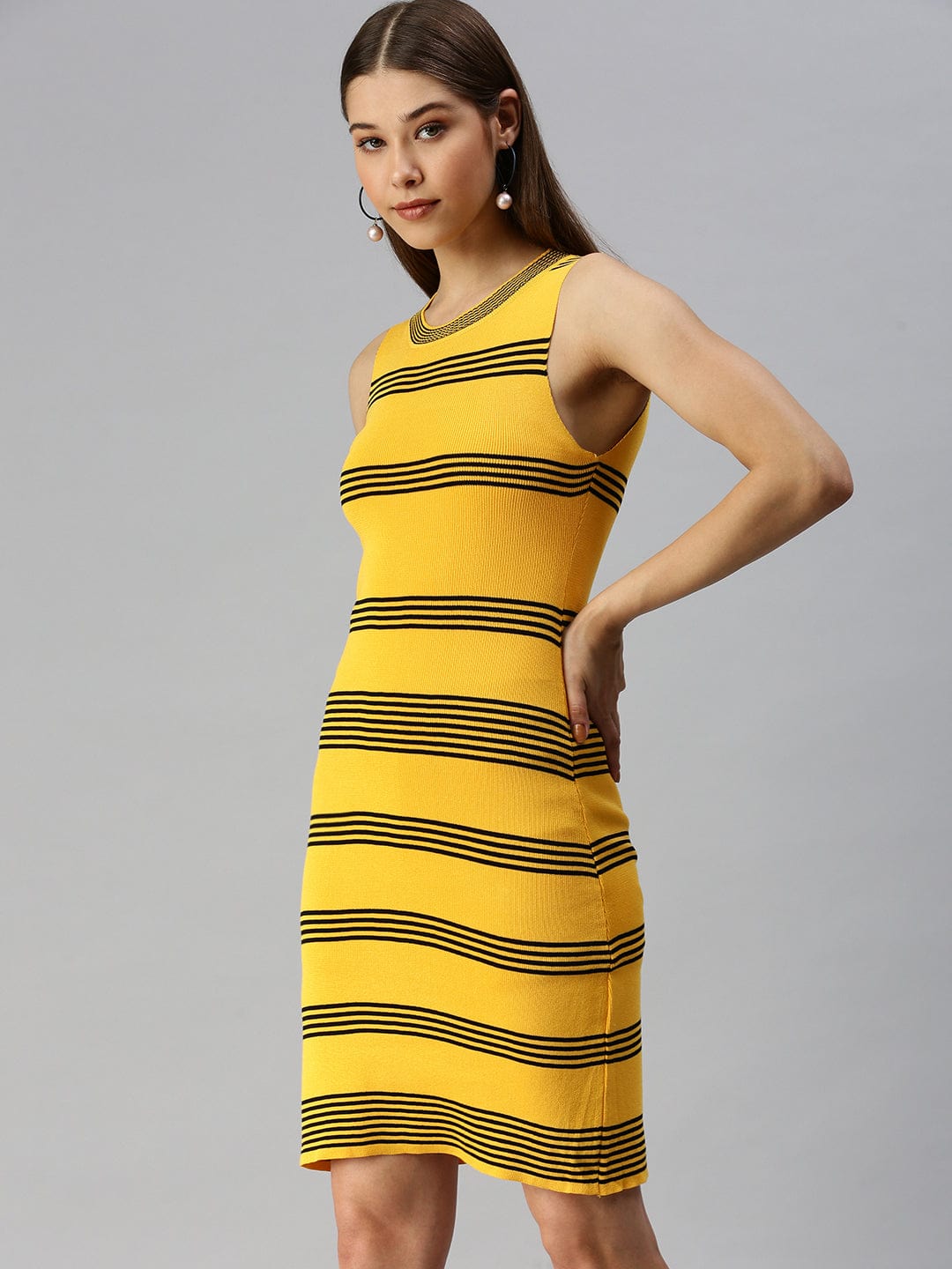 Women's Yellow Striped Bodycon Dress
