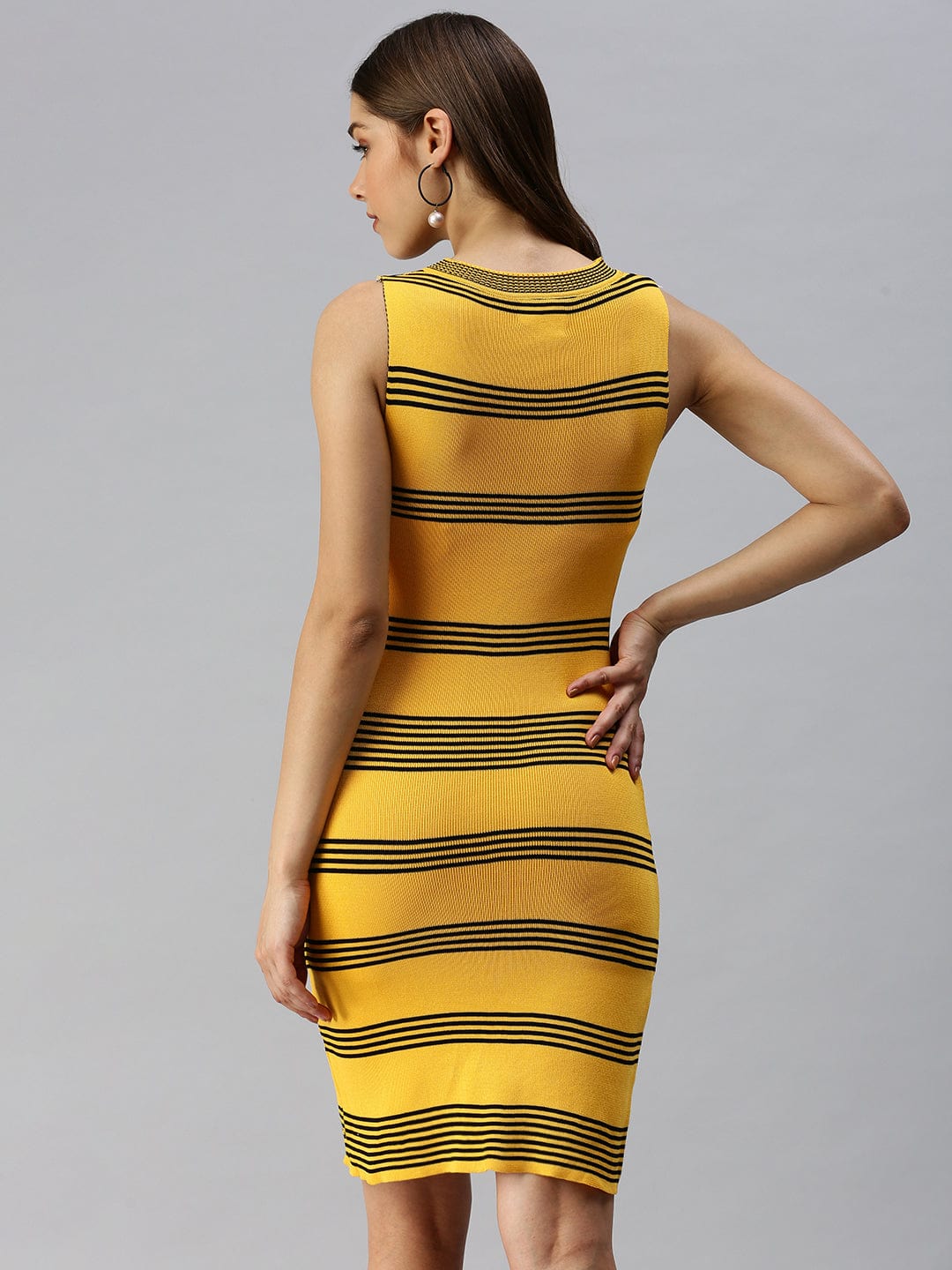Women's Yellow Striped Bodycon Dress