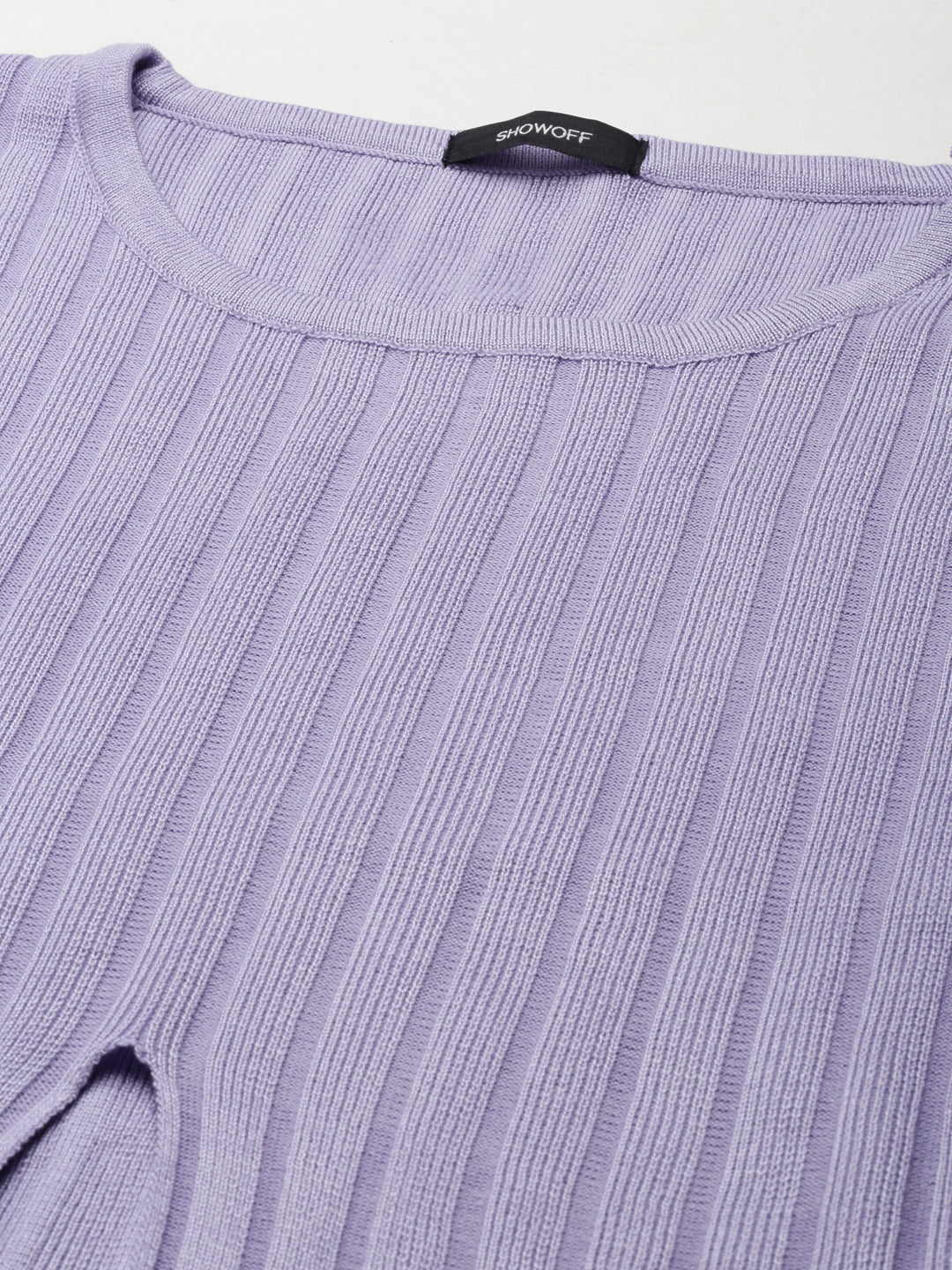 Women's Lavender Ribbed Cut Outs Cotton Crop Top