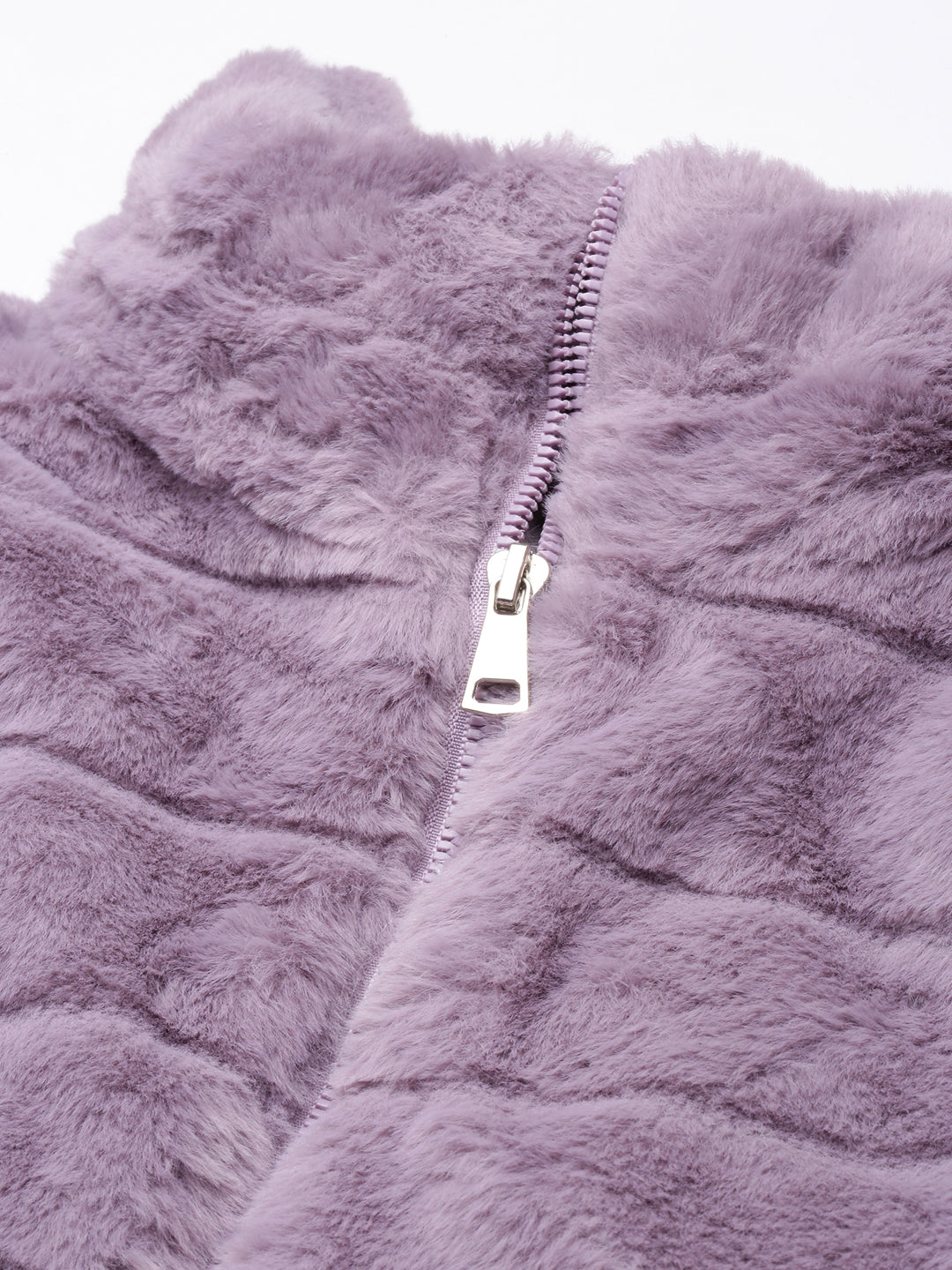 Women's Lavender Faux Fur Crop Puffer Jacket