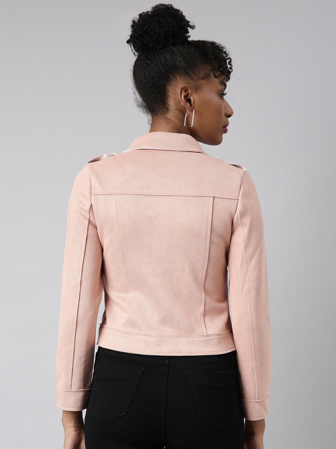 Women's Solid Peach Biker Jacket