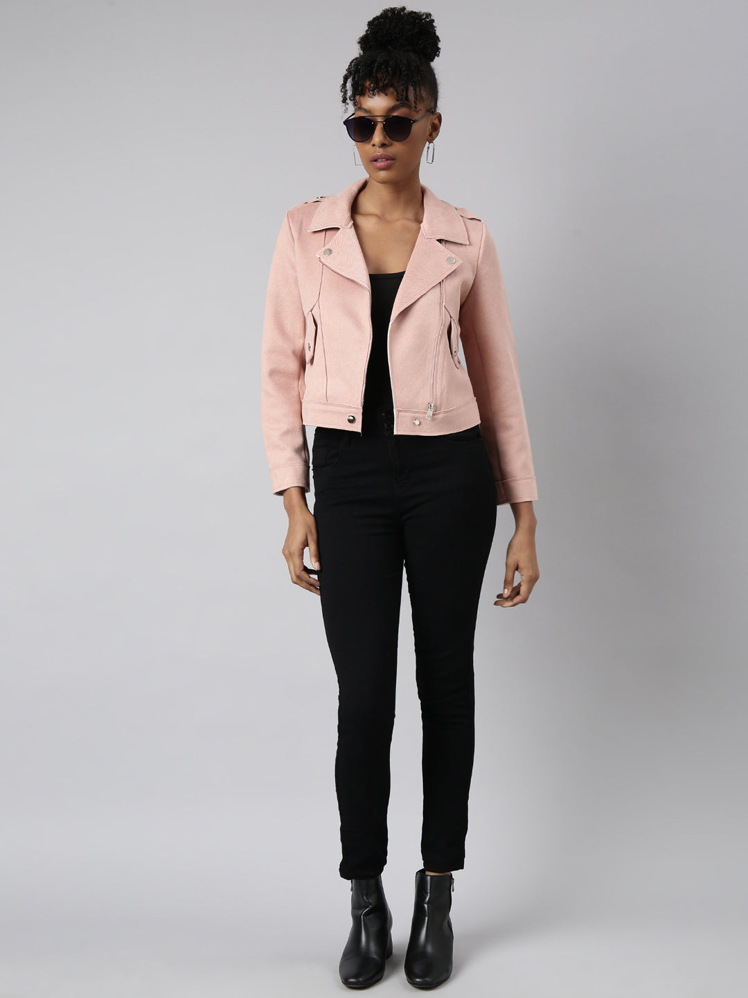 Women's Solid Peach Biker Jacket
