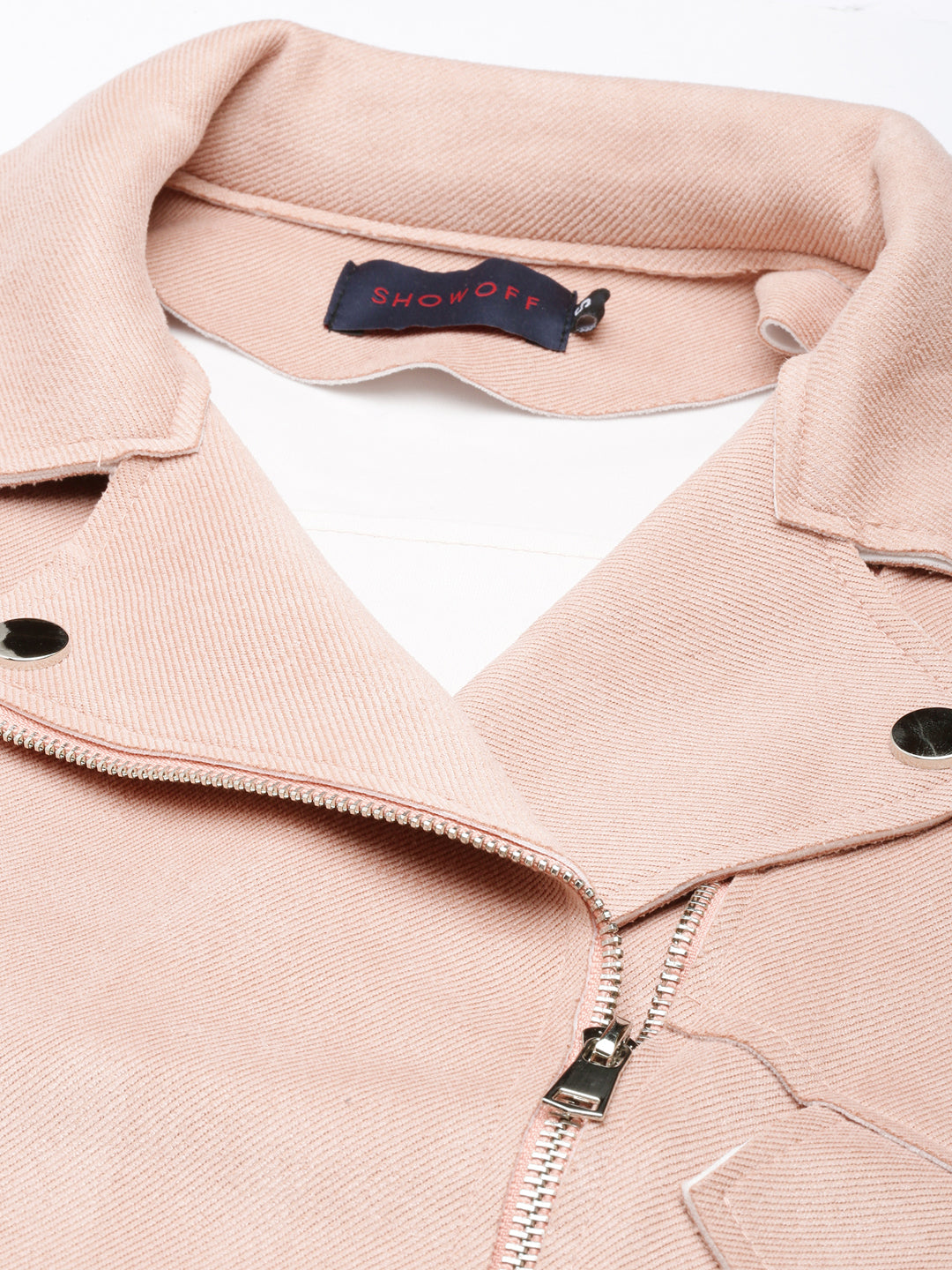 Women's Solid Peach Biker Jacket