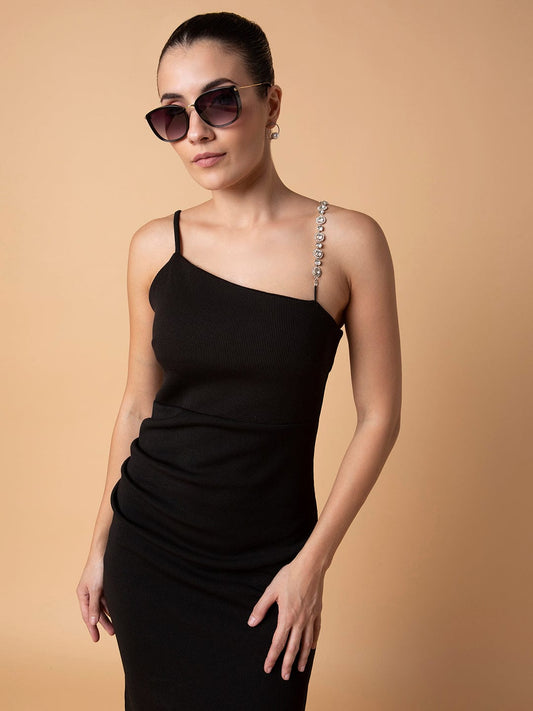 Women's Black Midi Sheath Dress