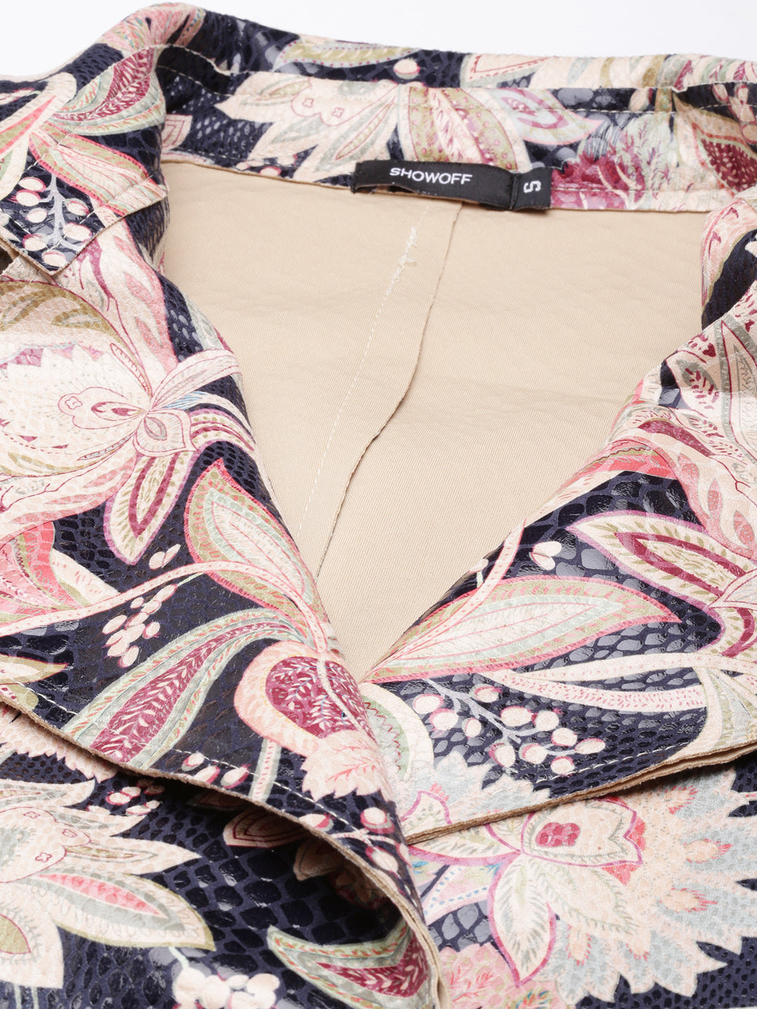 Women's Beige Printed Longline Trench Coat