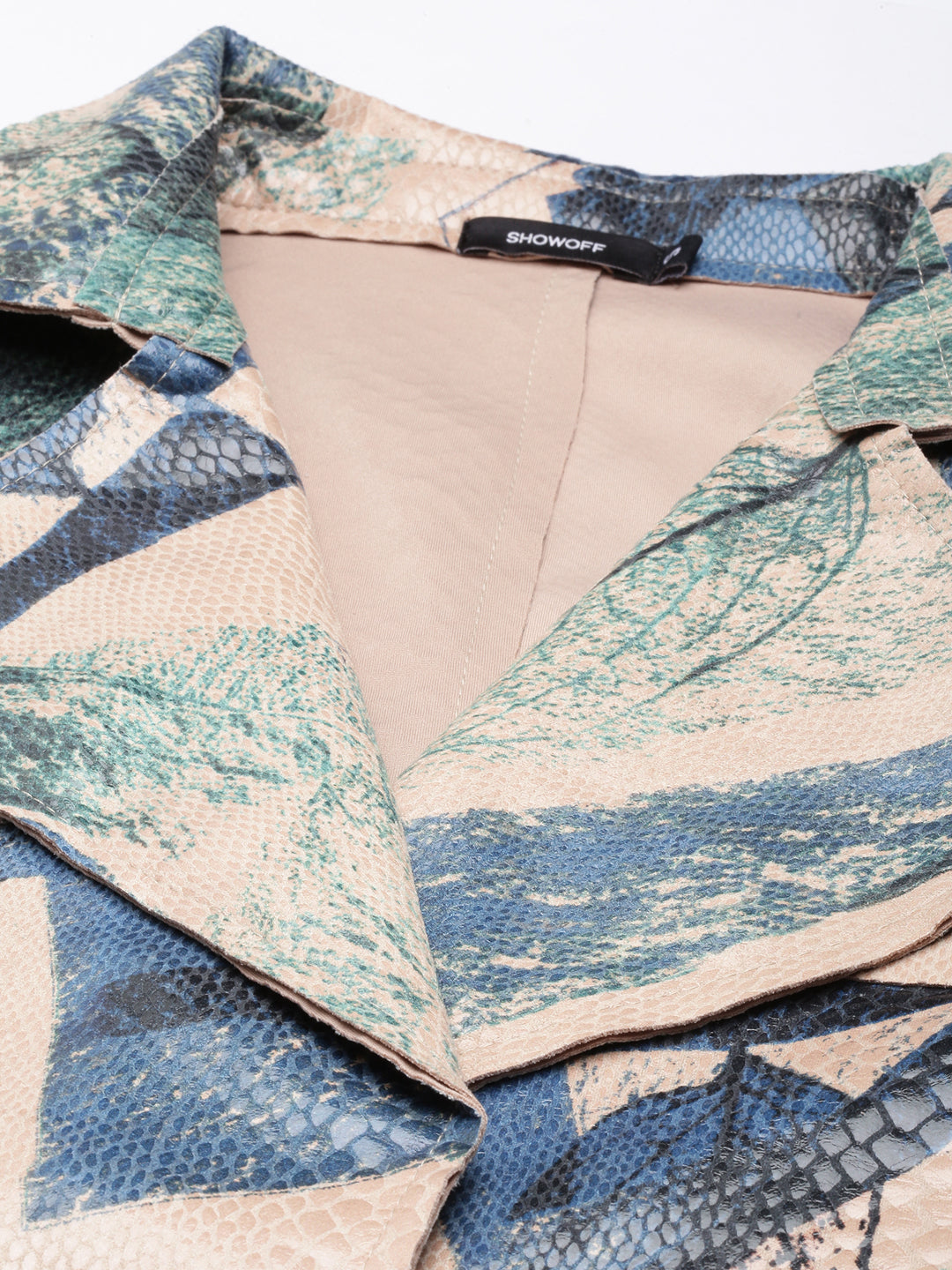 Women's Green Abstract Printed Longline Trench Coat