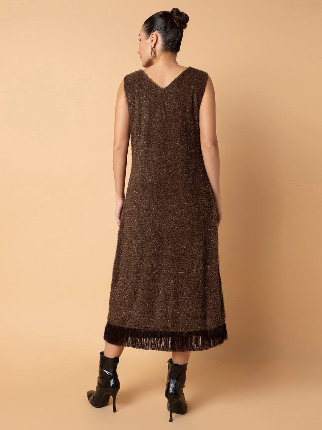 Women's Solid Brown Maxi A-Line Dress