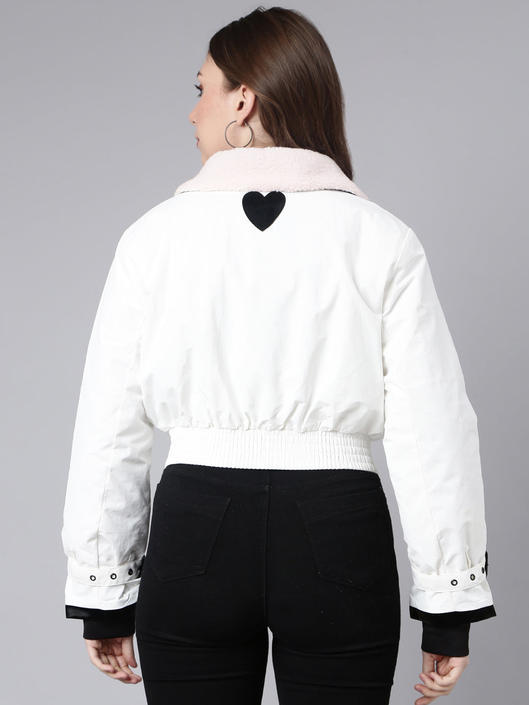 Women's White Mock Collar Crop Puffer Jacket