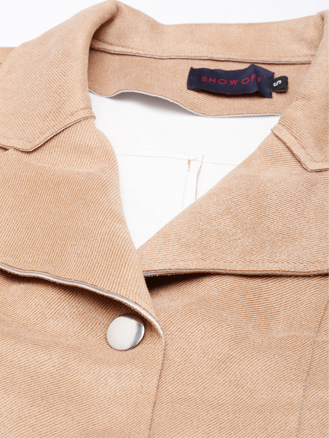 Women's Beige Lapel Collar Suede Crop Tailored Jacket