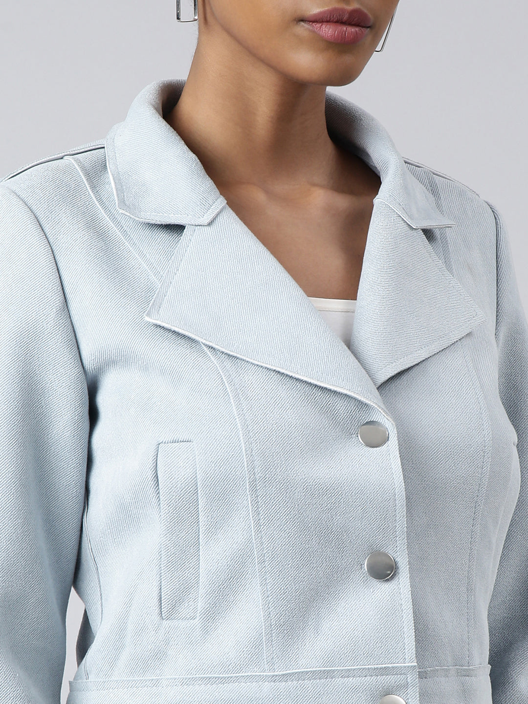 Women's Solid Blue Crop Tailored Jacket