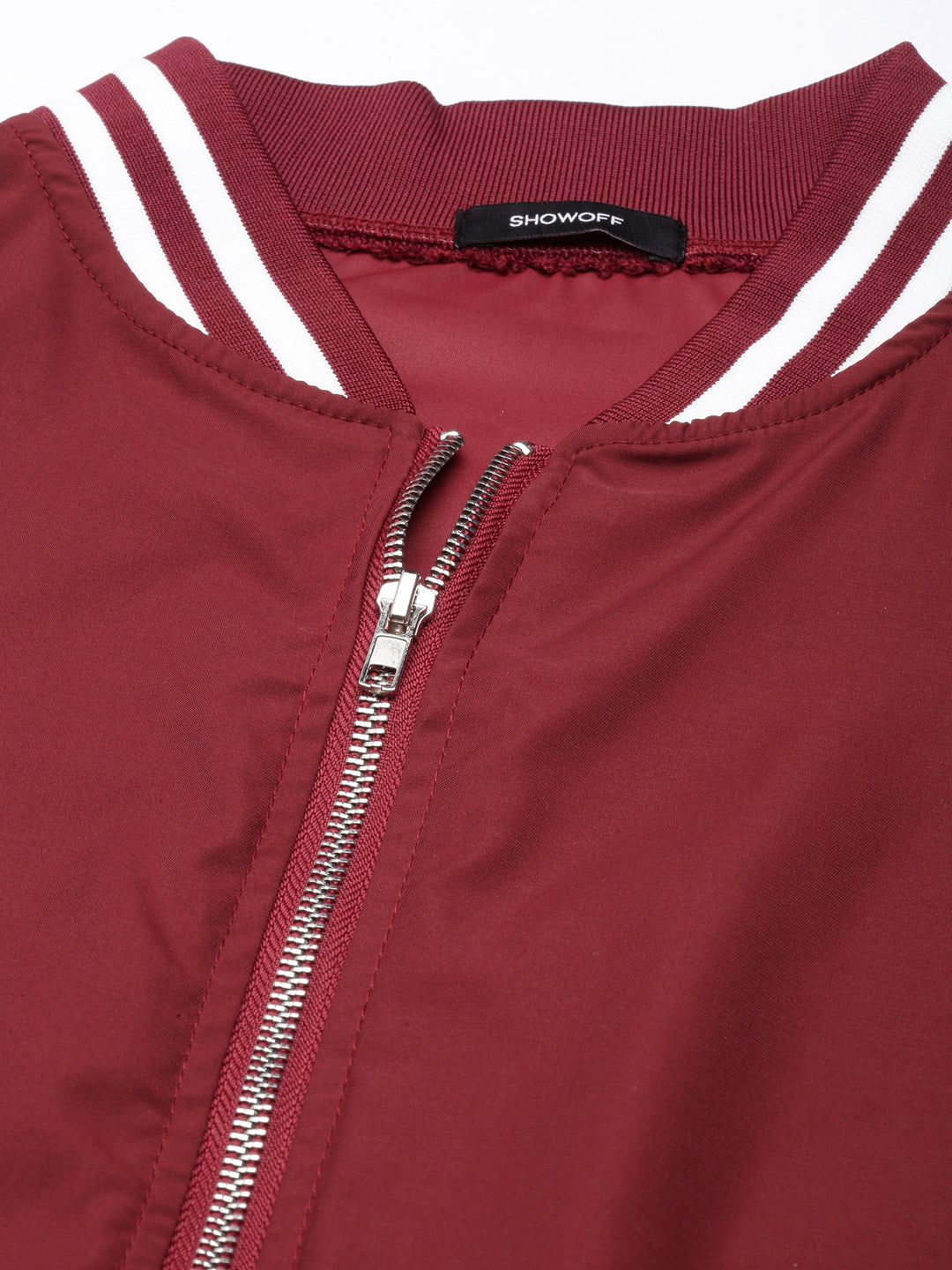 Women's Maroon Mock Collar Crop Bomber Jacket
