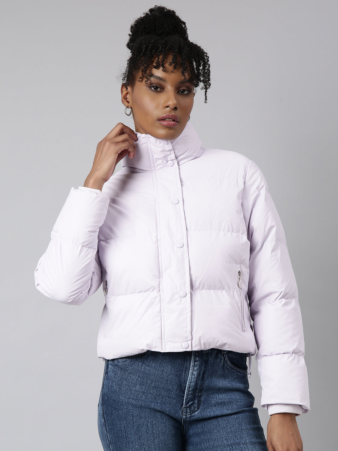 Women's Lavender Washed Windcheater Crop Puffer Jacket