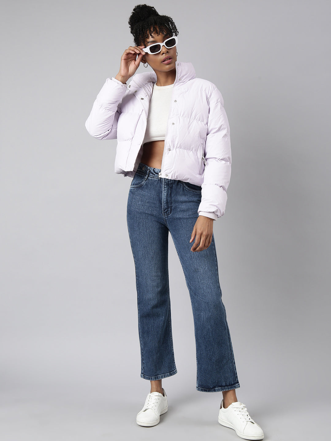 Women's Lavender Washed Windcheater Crop Puffer Jacket
