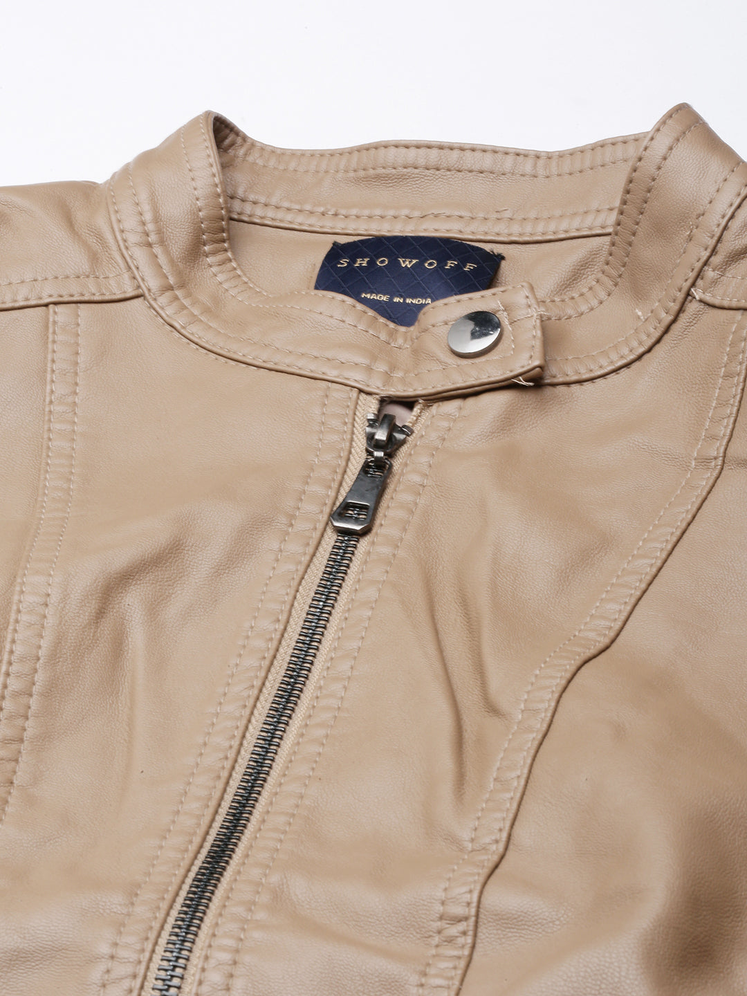 Women's Brown Stand Collar Biker Jacket