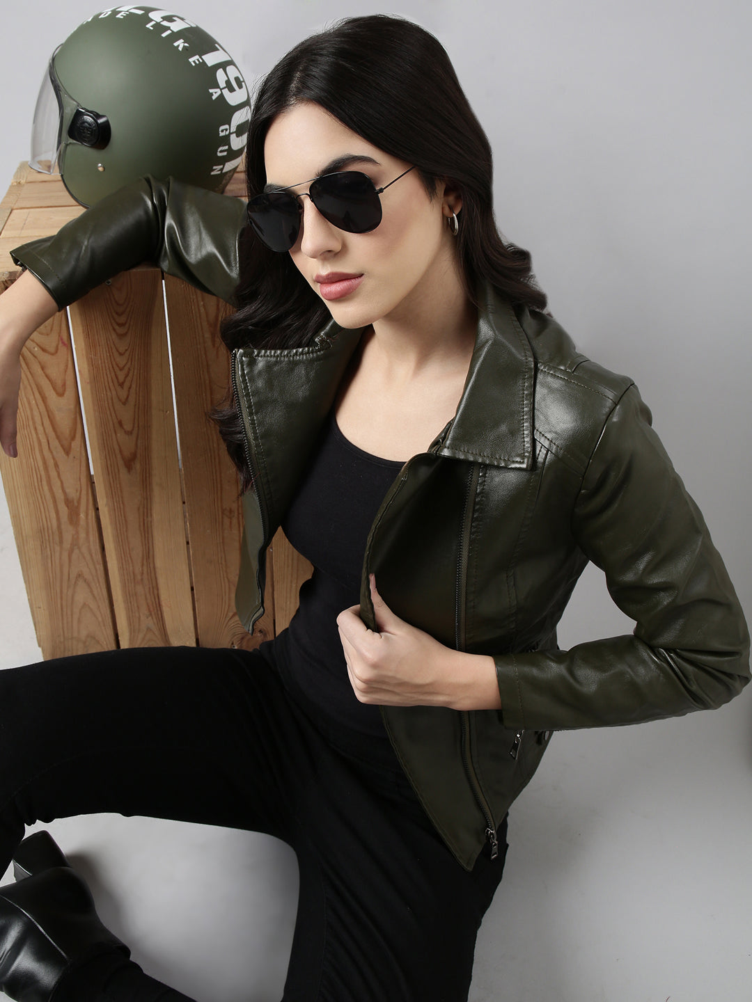 Women's Olive Biker Jacket