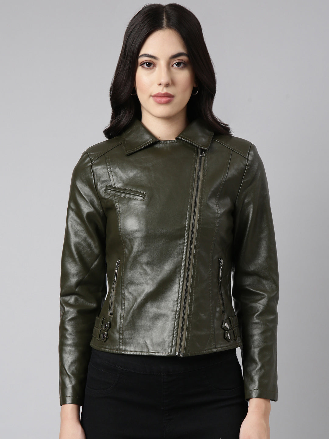 Women's Olive Biker Jacket