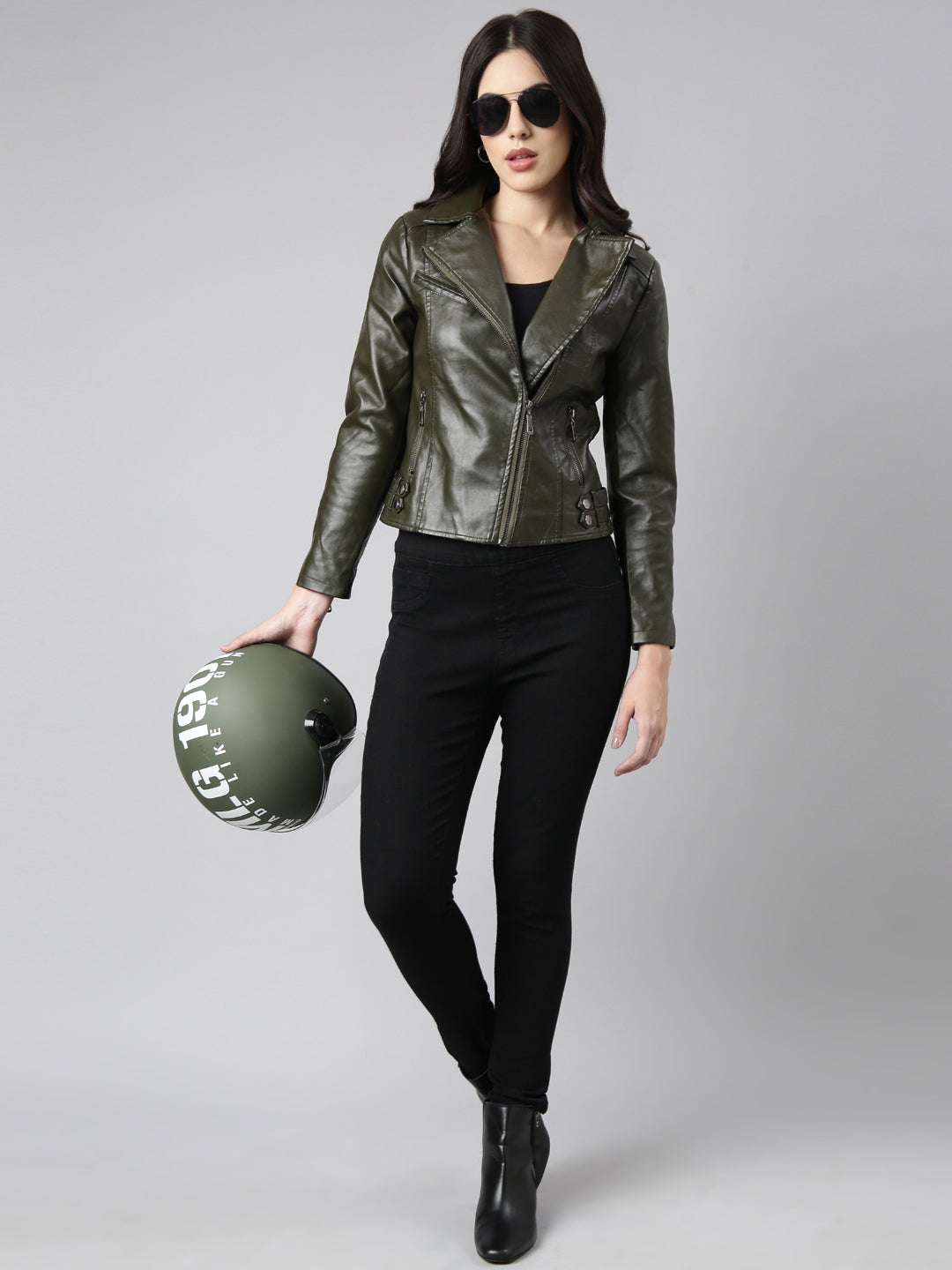 Women's Olive Biker Jacket