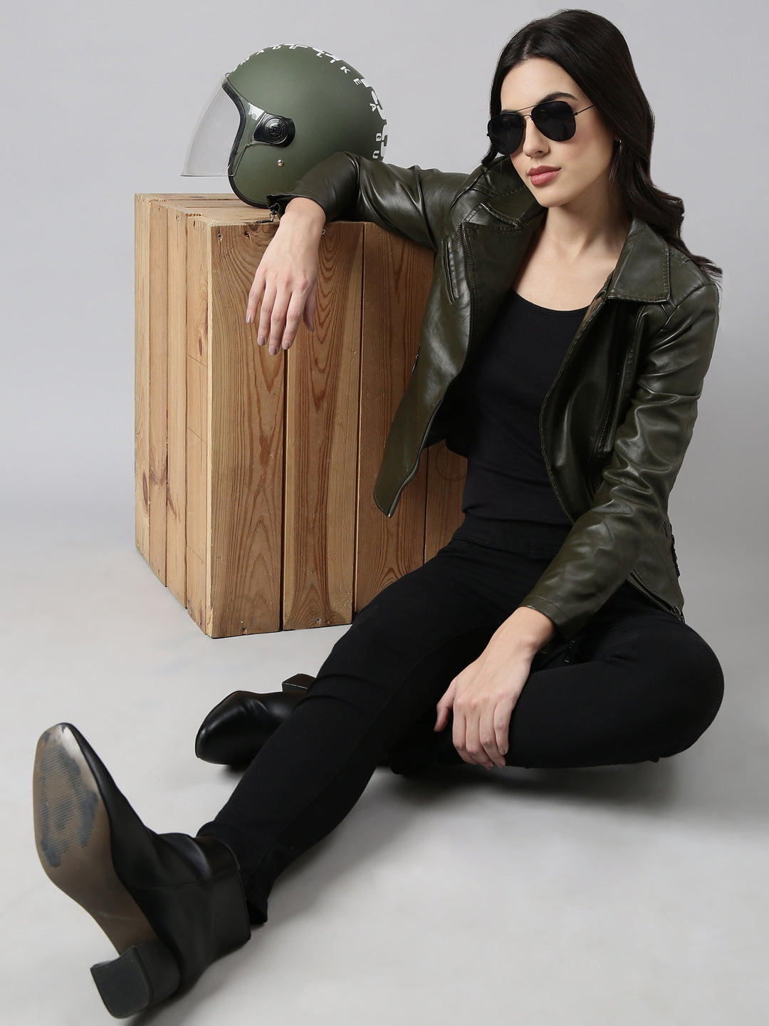 Women's Olive Biker Jacket