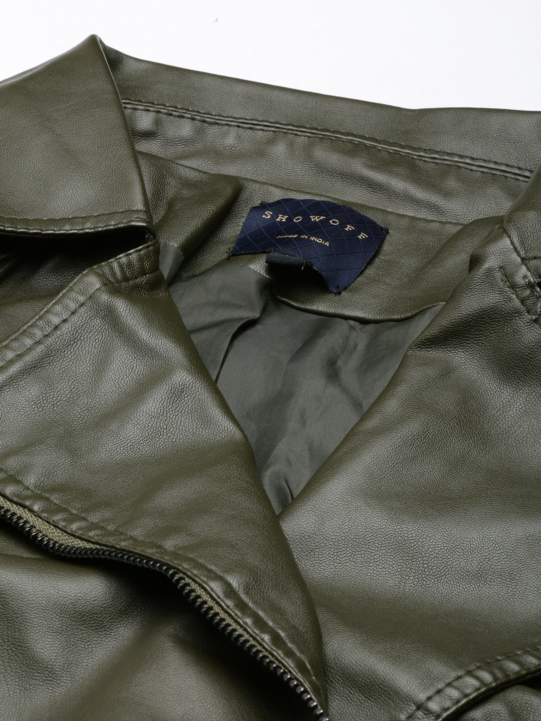 Women's Olive Spread Collar Crop Biker Jacket