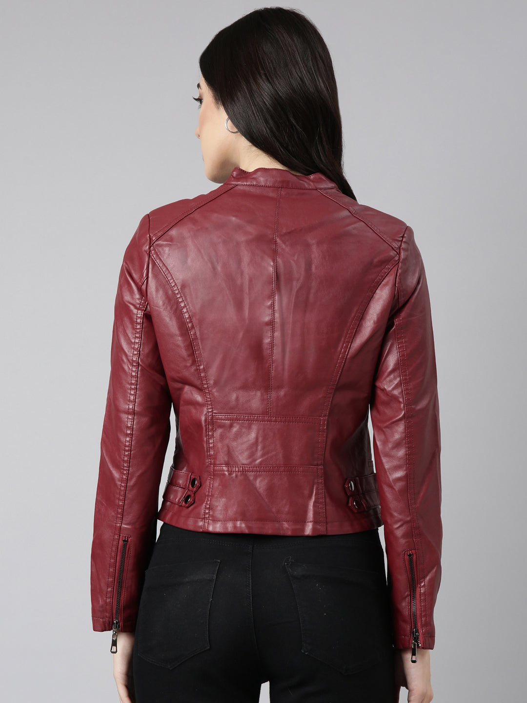 Women's Maroon Biker Jacket