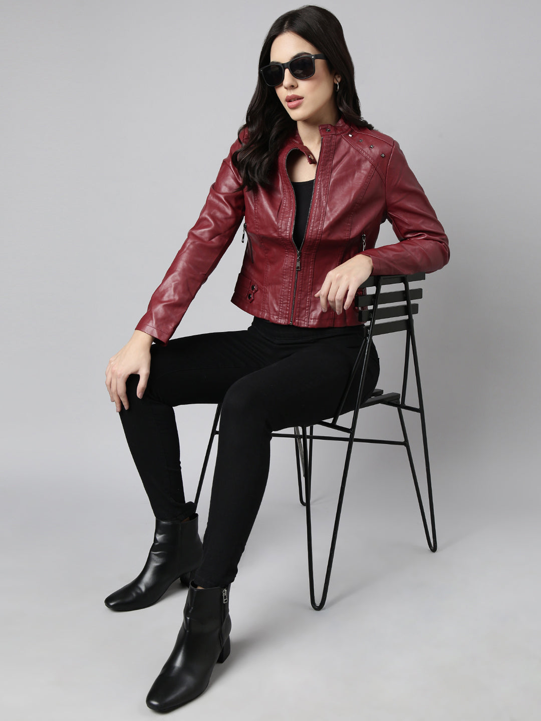 Women's Maroon Biker Jacket
