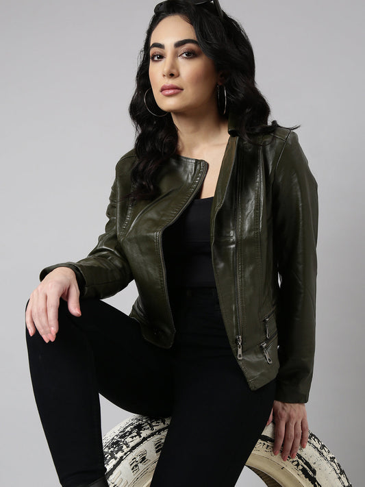 Women's Olive Biker Jacket