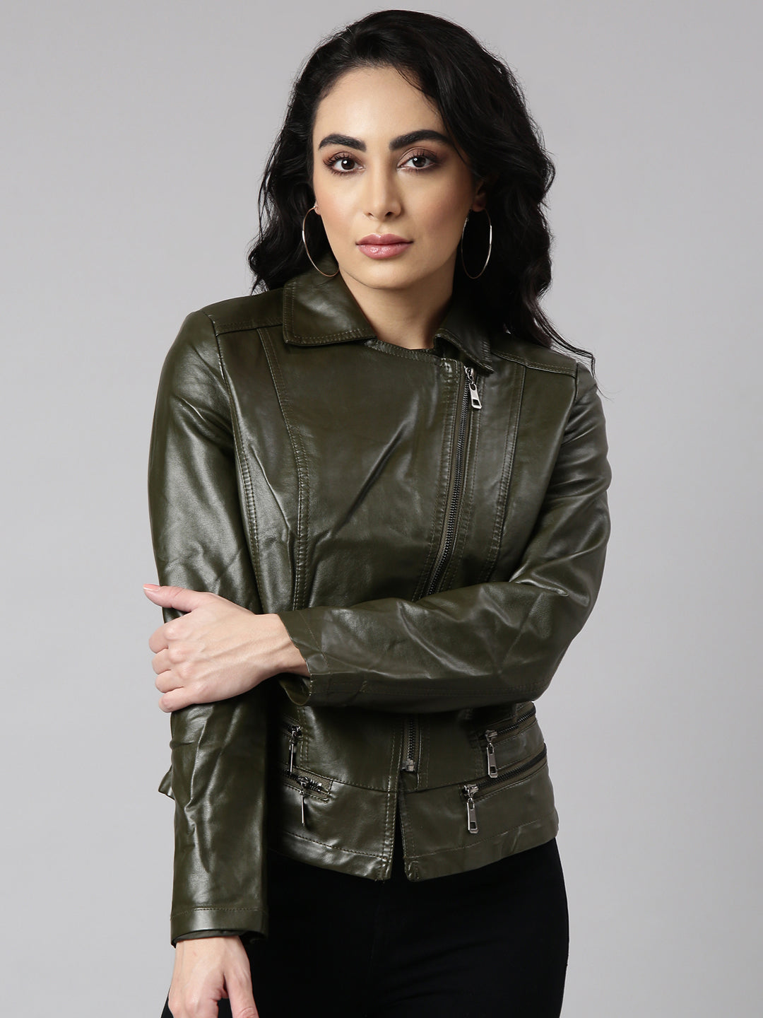Women's Olive Biker Jacket