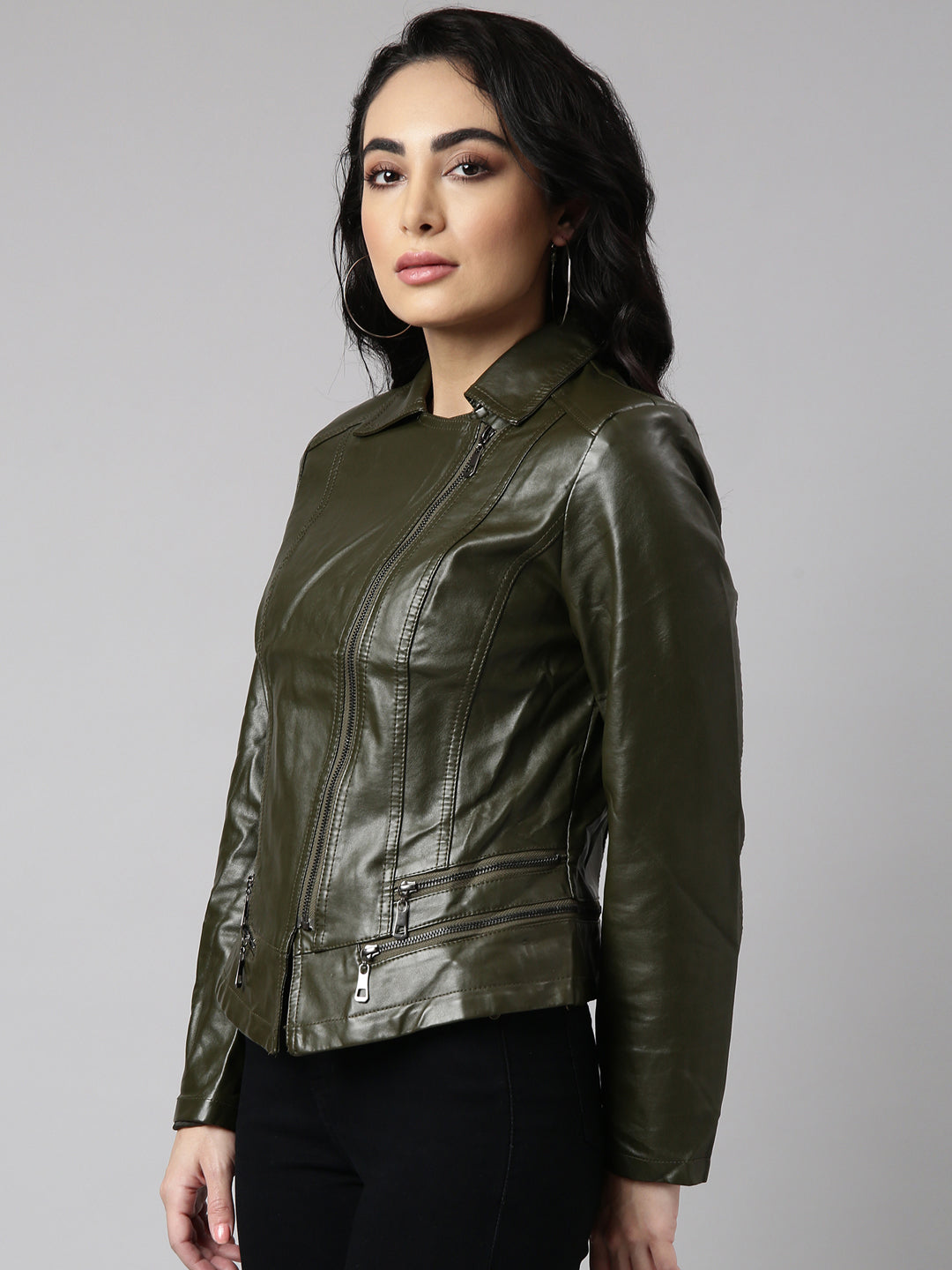 Women's Olive Biker Jacket