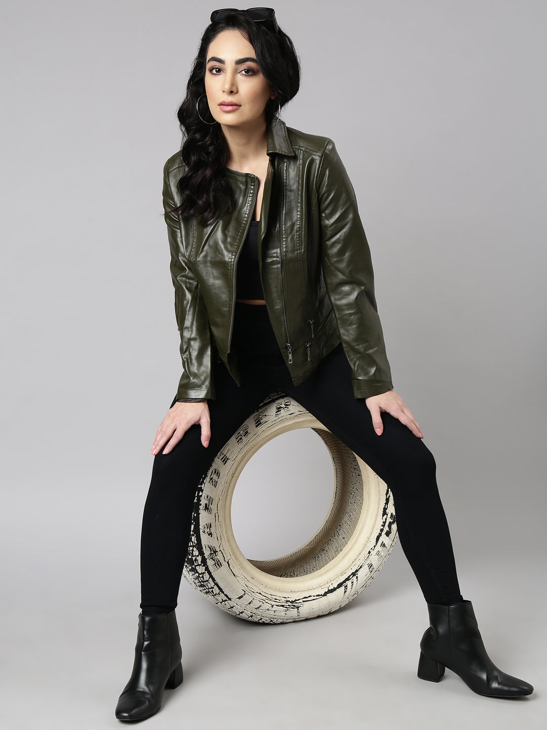 Women's Olive Biker Jacket