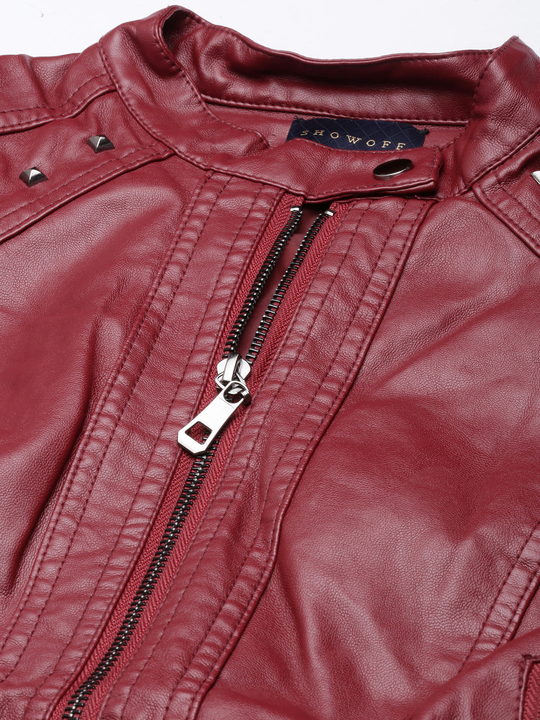 Women's Maroon Crop Biker Jacket