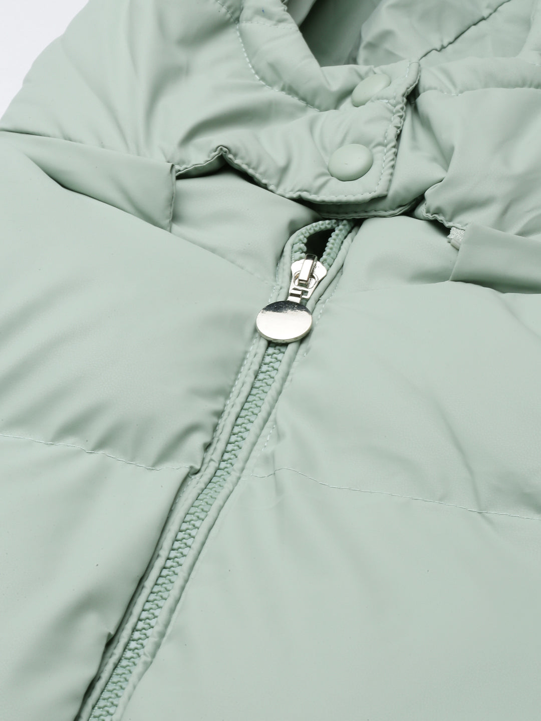 Women's Solid Sea Green Puffer Jacket Comes with Detachable Hood