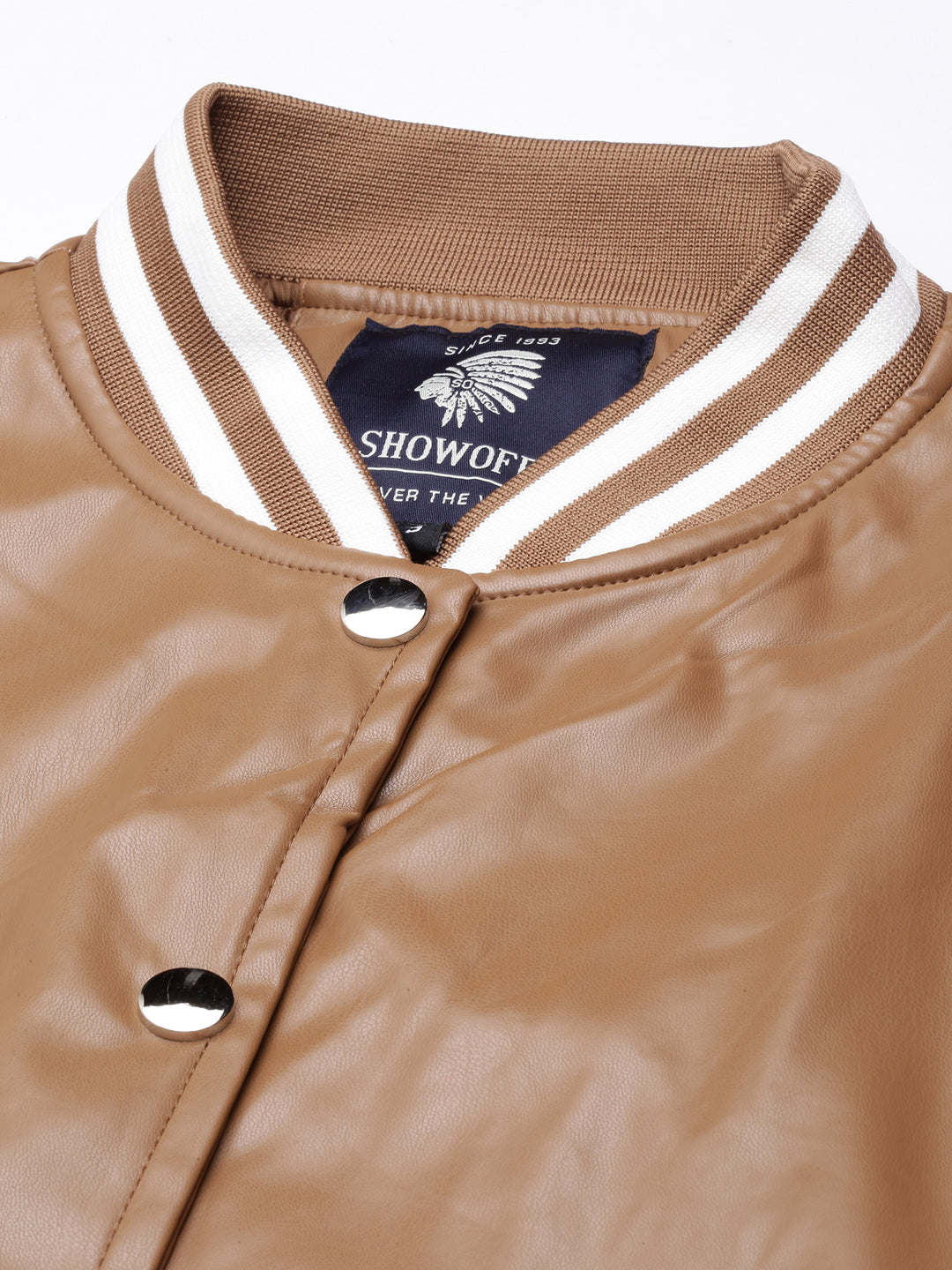 Women's Brown Drop Shoulder Oversized Crop Varsity Jacket