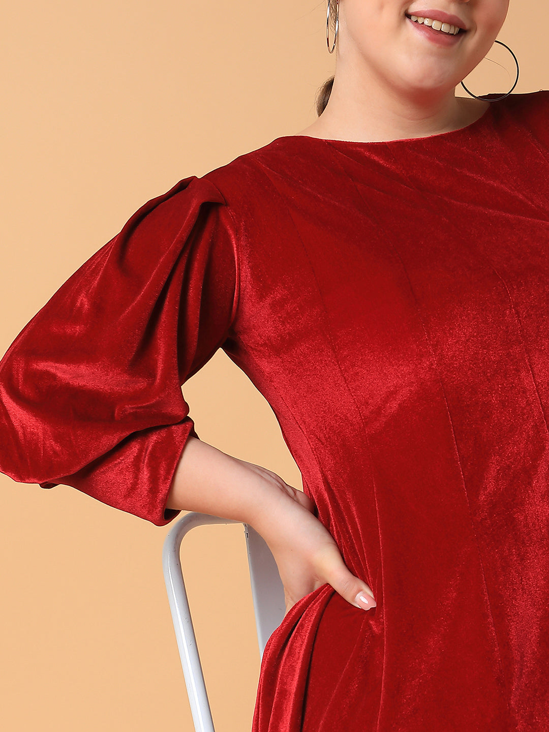 Women's Pink Puff Sleeve Velvet A-line Mini Dress