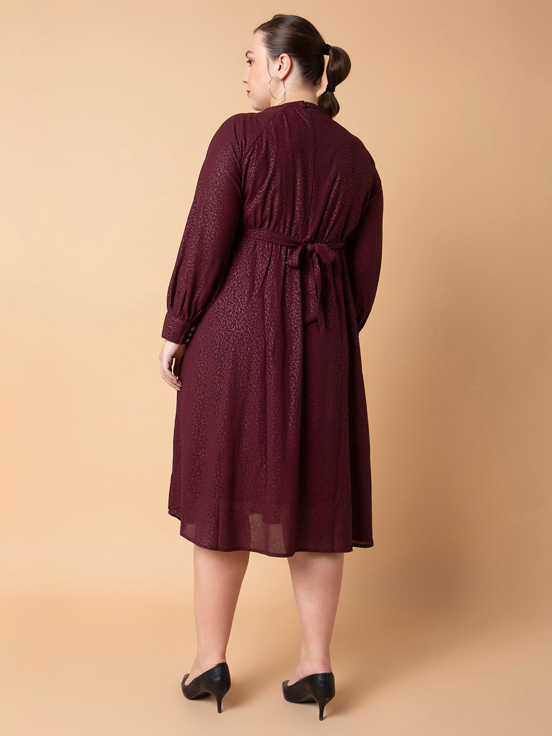 Women's Floral Maroon Fit and Flare Midi Dress