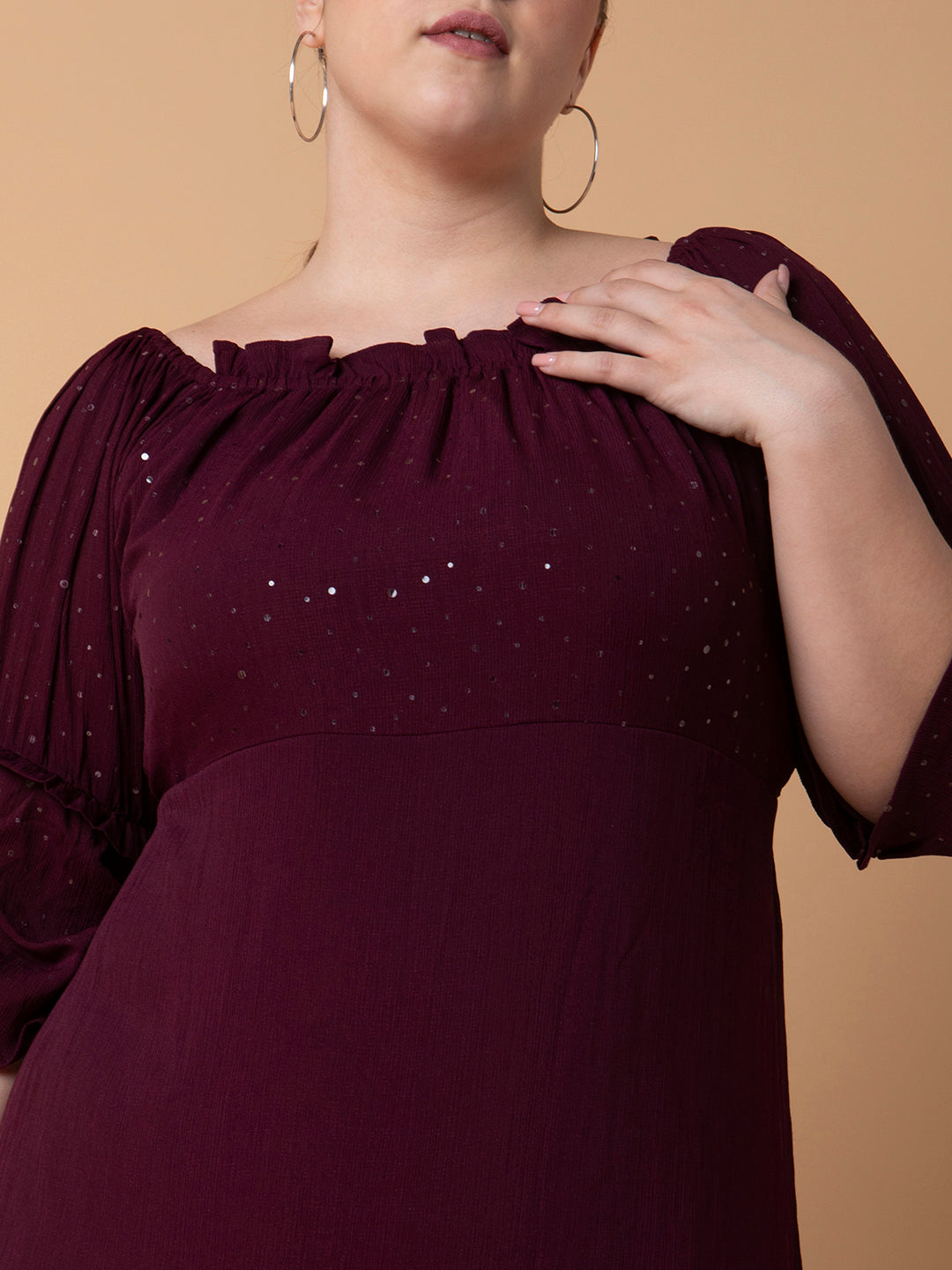 Women's Solid Burgundy Fit and Flare Midi Dress