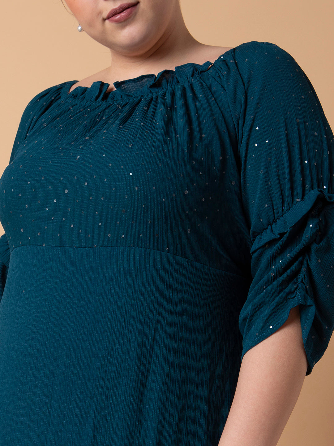 Women's Casual Solid Teal Fit and Flare Midi Dress
