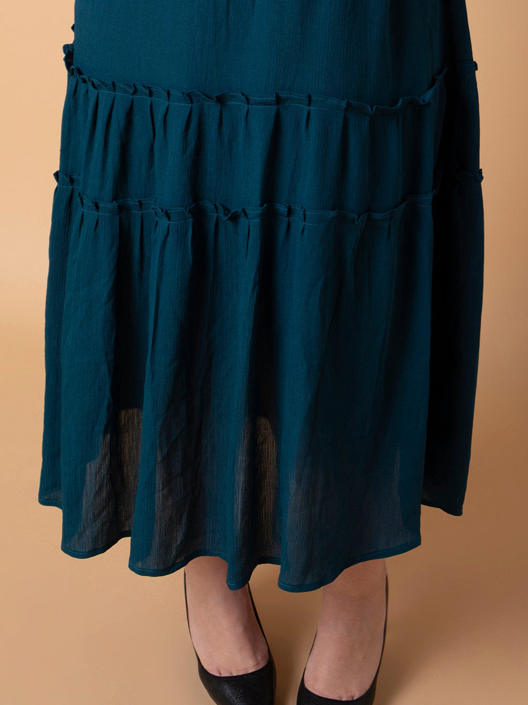 Women's Casual Solid Teal Fit and Flare Midi Dress