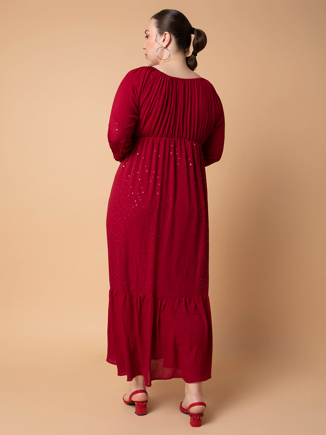 Women's Maroon Fit and Flare Maxi Dress