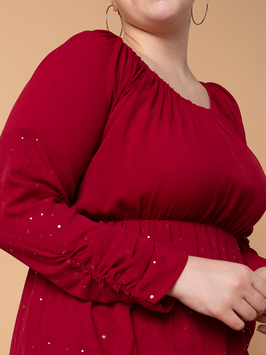 Women's Maroon Fit and Flare Maxi Dress