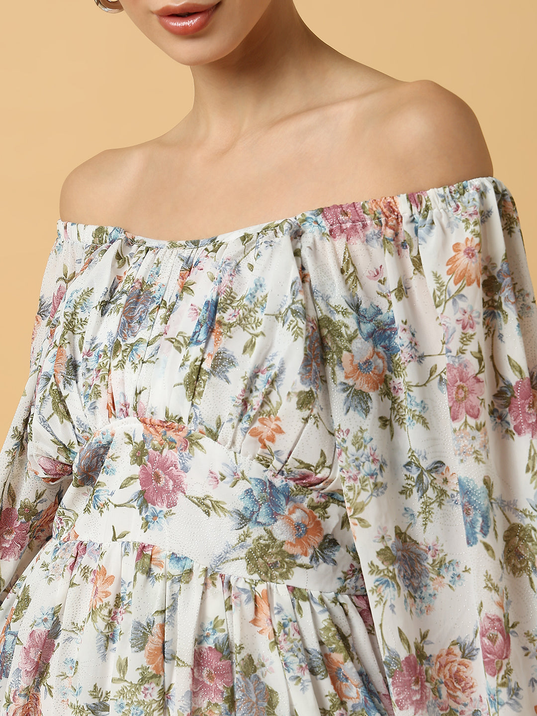 Women's Floral White Maxi Fit and Flare Dress